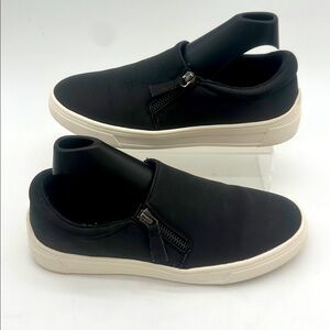 Kensie Womens Size 7 Black Faux Suede Slip On Side Zip White Sole Sneaker